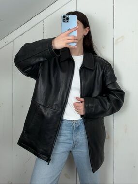 Brandini Black Genuine Leather Full Zip Moto Jacket Men’s Medium Waist Adjusters